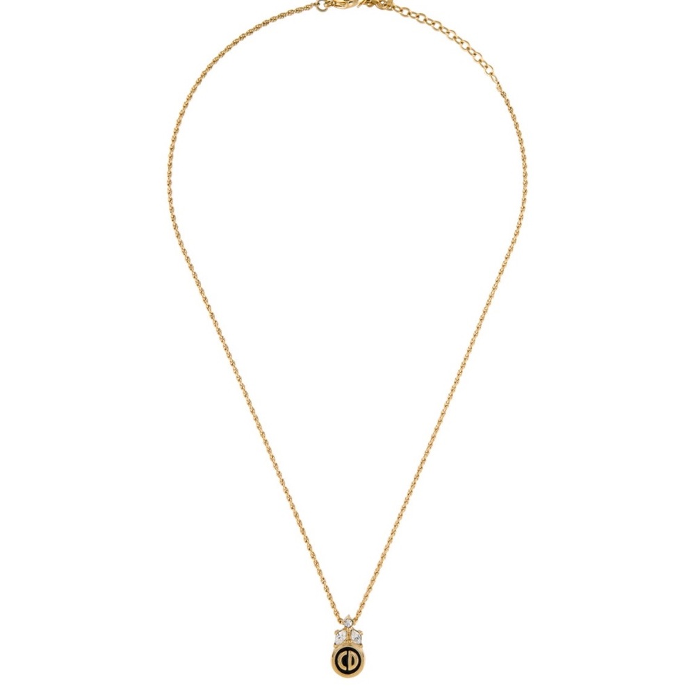 Christian Dior Vintage Crystal & Enamel CD Logo Pendant Necklace